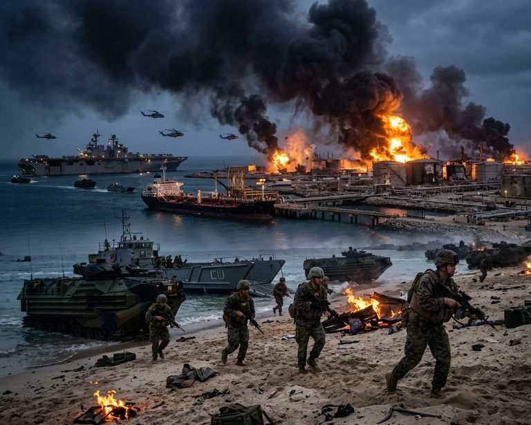 যুদ্ধক্ষেত্রে স্থলসেনা ২,৫০০ মার্কিন মেরিন সেনা; খার্গ দ্বীপে ভয়াবহ হামলা ও ইরানের কঠিন প্রতিশোধমূলক জবাব