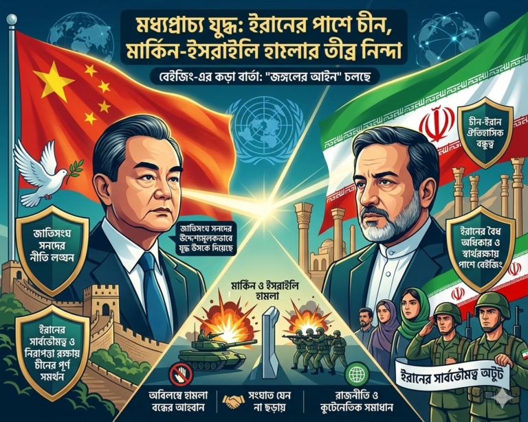 মধ্যপ্রাচ্য যুদ্ধ: ইরানের সার্বভৌমত্ব রক্ষায় চীনের কড়া বার্তা, মার্কিন-ইসরাইলি হামলার তীব্র নিন্দা