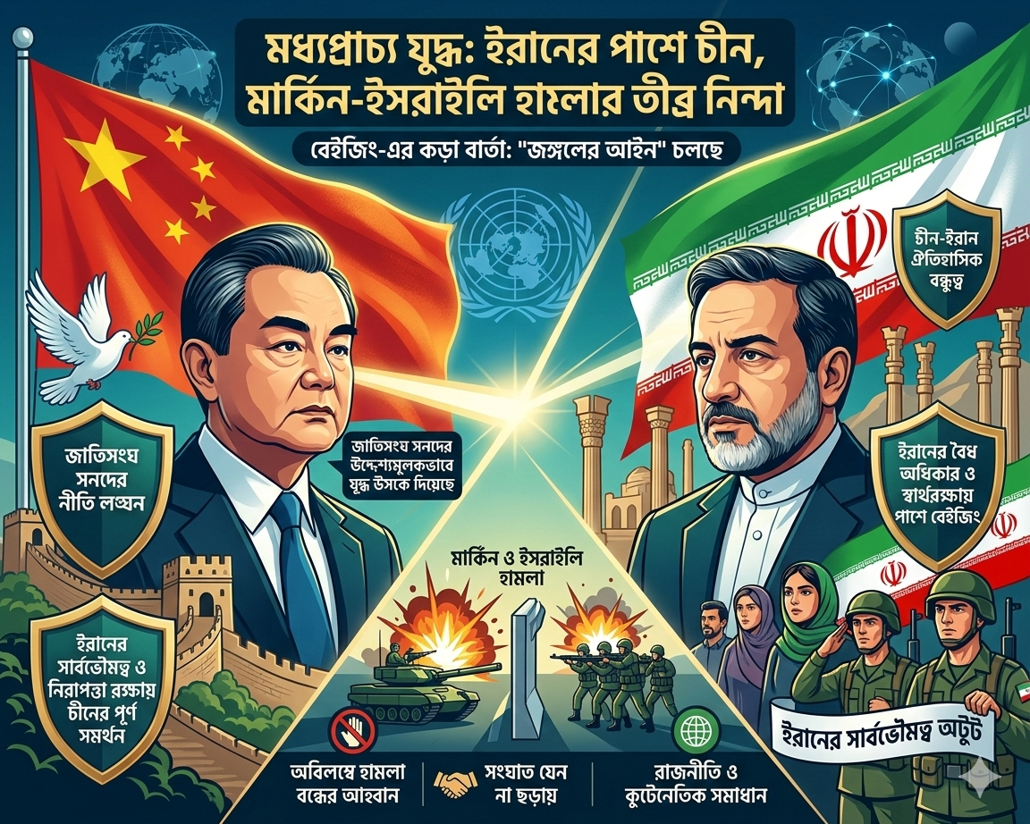 মধ্যপ্রাচ্য যুদ্ধ: ইরানের সার্বভৌমত্ব রক্ষায় চীনের কড়া বার্তা, মার্কিন-ইসরাইলি হামলার তীব্র নিন্দা