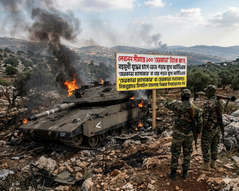 বহুমুখী যুদ্ধের চাপে সেনা সংকটে ভেঙে পড়ার মুখে আইডিএফ; লেবানন সীমান্তে ১০০ ‘মেরকাভা’ ট্যাংক ধ্বংস