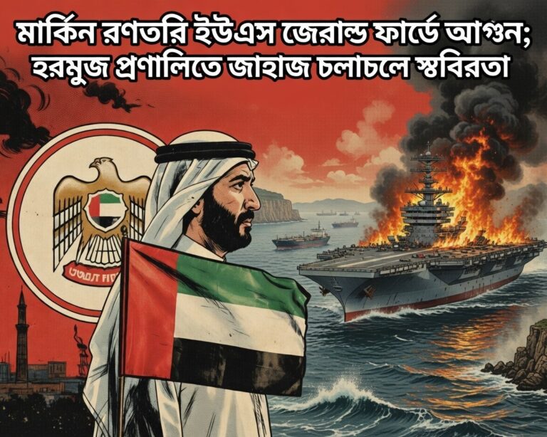 মার্কিন রণতরি ইউএসএস জেরাল্ড ফোর্ডে আগুন; হরমুজ প্রণালিতে জাহাজ চলাচলে স্থবিরতা