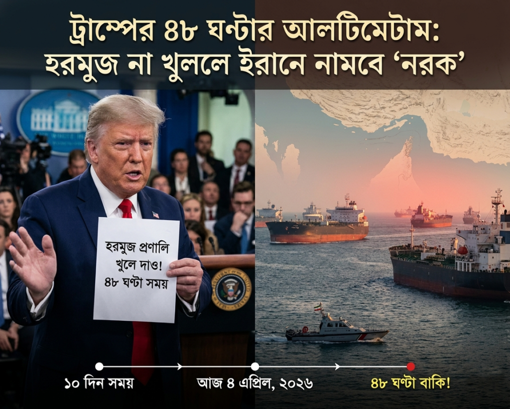 ট্রাম্পের ৪৮ ঘণ্টার আলটিমেটাম: হরমুজ না খুললে ইরানে নামবে ‘নরক’ অন্যদিকে ইরানের কঠিন হামলা