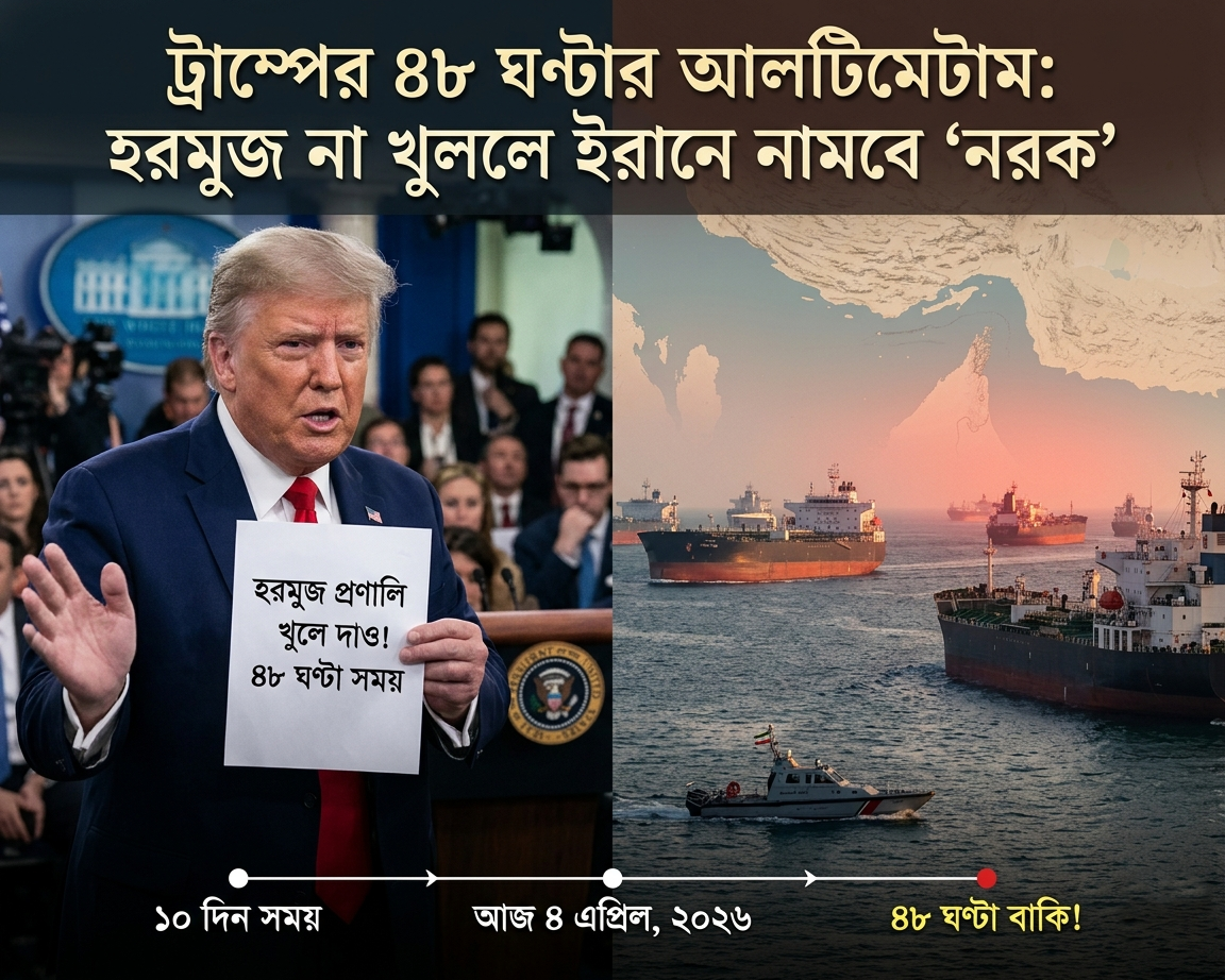 ট্রাম্পের ৪৮ ঘণ্টার আলটিমেটাম: হরমুজ না খুললে ইরানে নামবে ‘নরক’ অন্যদিকে ইরানের কঠিন হামলা