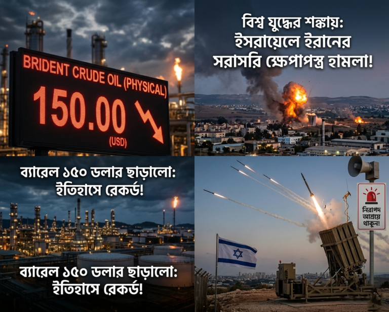 তেলের বাজারে মহাবিপর্যয়: ব্যারেল প্রতি দাম ১৫০ ডলার ছাড়ালো; ইসরায়েলে ইরানি ড্রোন ও মিসাইল হামলা