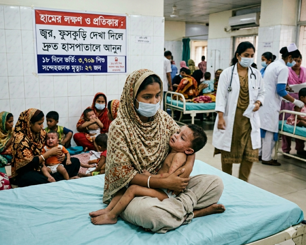 ১৮ দিনে হামের উপসর্গ নিয়ে হাসপাতালে ৩৭০০ শিশু; প্রাণ হারিয়েছে ২৭ জন