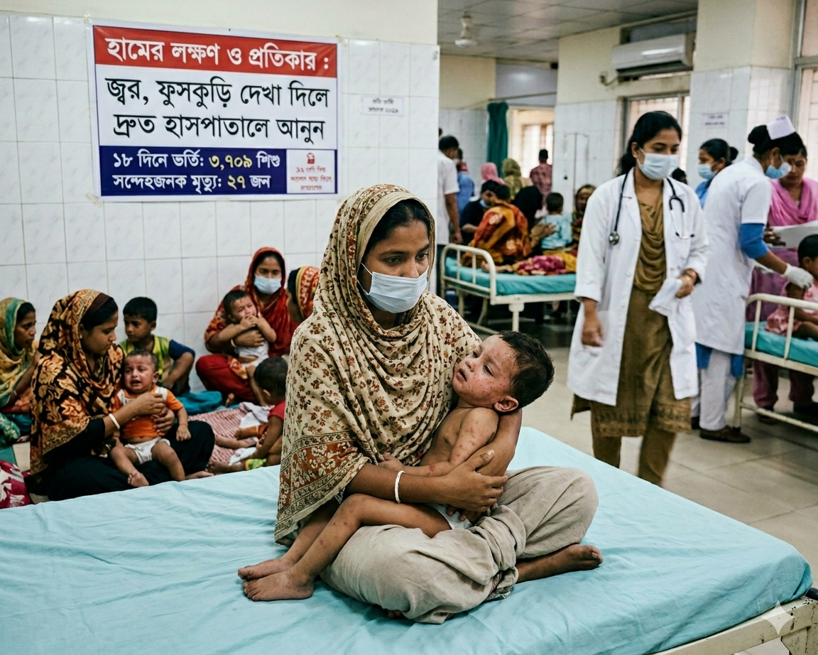 ১৮ দিনে হামের উপসর্গ নিয়ে হাসপাতালে ৩৭০০ শিশু; প্রাণ হারিয়েছে ২৭ জন