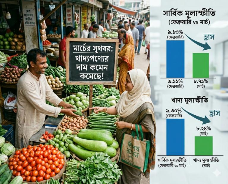 খাদ্যপণ্যের দাম কমায় মার্চে স্বস্তি; সার্বিক মূল্যস্ফীতি নেমেছে ৮.৭১ শতাংশে