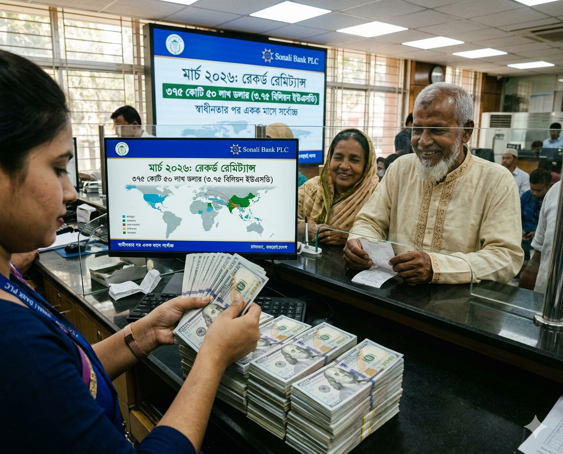 মার্চ মাসে রেমিট্যান্সে নতুন রেকর্ড; স্বাধীনতার পর সর্বোচ্চ পৌনে ৪ বিলিয়ন ডলার আসলো দেশে