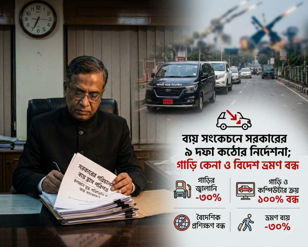 ব্যয় সংকোচনে সরকারের ৯ দফা কঠোর নির্দেশনা; গাড়ি কেনা ও বিদেশ ভ্রমণ বন্ধ