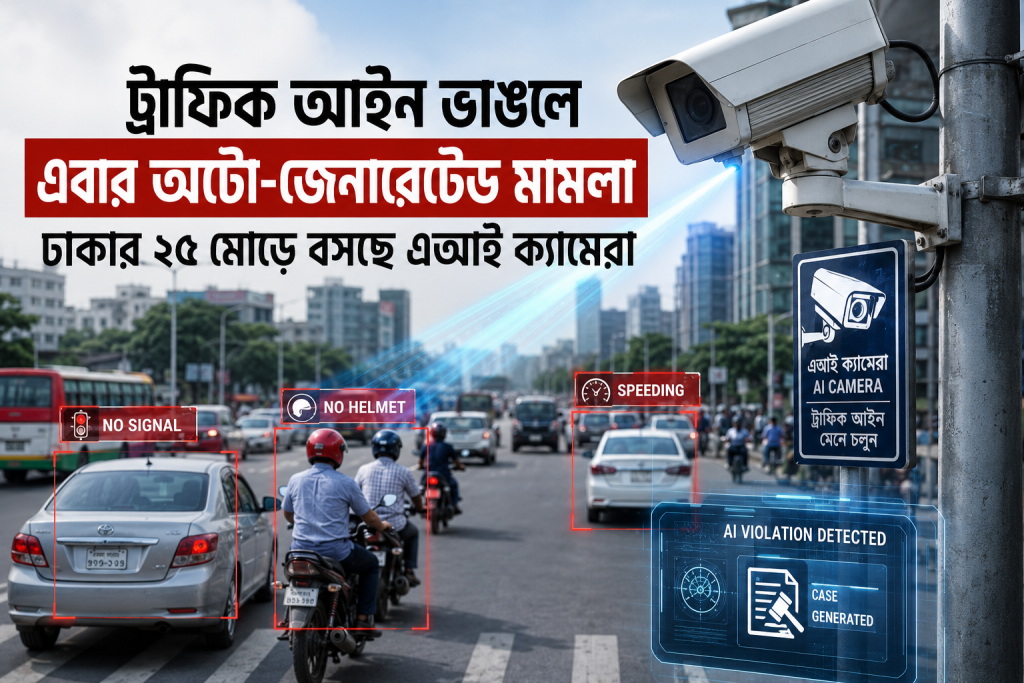 ট্রাফিক আইন ভাঙলে এবার অটো-জেনারেটেড মামলা; ঢাকার ২৫ মোড়ে বসছে এআই ক্যামেরা