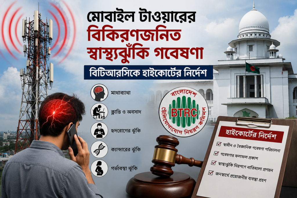 মোবাইল টাওয়ারের বিকিরণজনিত স্বাস্থ্যঝুঁকি গবেষণায় বিটিআরসিকে হাইকোর্টের নির্দেশ