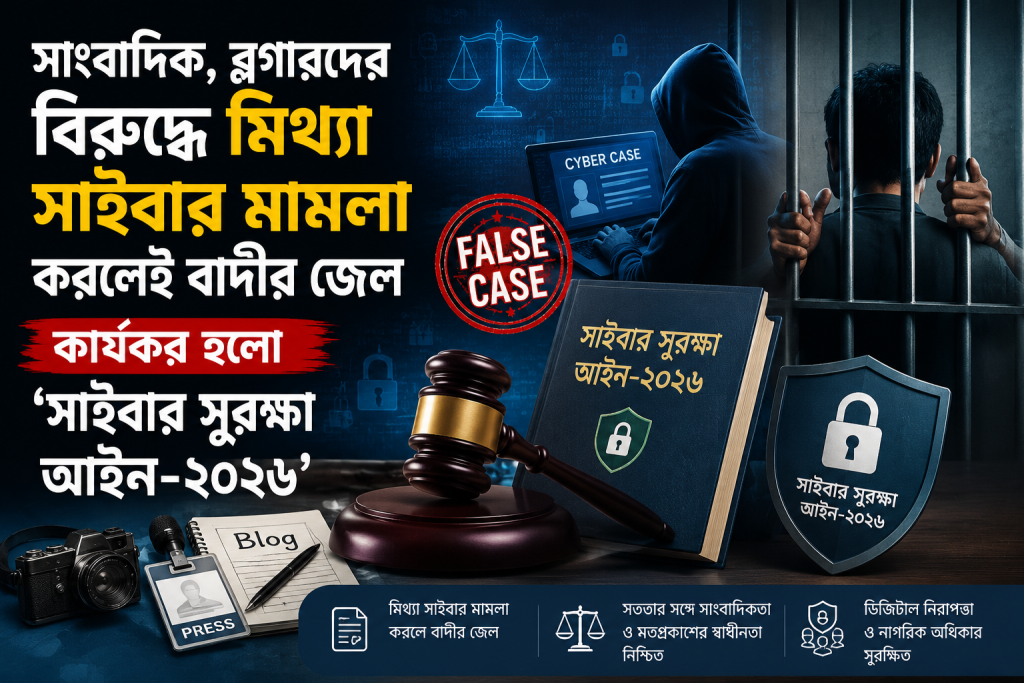 সাংবাদিক, ব্লগারদের বিরুদ্ধে মিথ্যা সাইবার মামলা করলেই বাদীর জেল; কার্যকর হলো ‘সাইবার সুরক্ষা আইন-২০২৬’