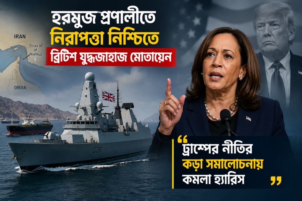 হরমুজ প্রণালীতে নিরাপত্তা নিশ্চিতে ব্রিটিশ যুদ্ধজাহাজ মোতায়েন; ট্রাম্পের নীতির কড়া সমালোচনায় কমলা হ্যারিস