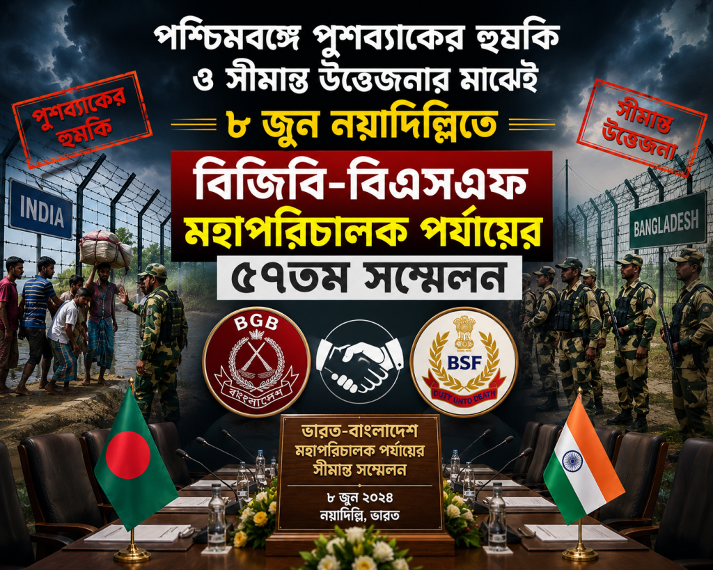 পশ্চিমবঙ্গে পুশব্যাকের হুমকি ও সীমান্ত উত্তেজনার মাঝেই ৮ জুন নয়াদিল্লিতে বিজিবি-বিএসএফ ৫৭তম সম্মেলন