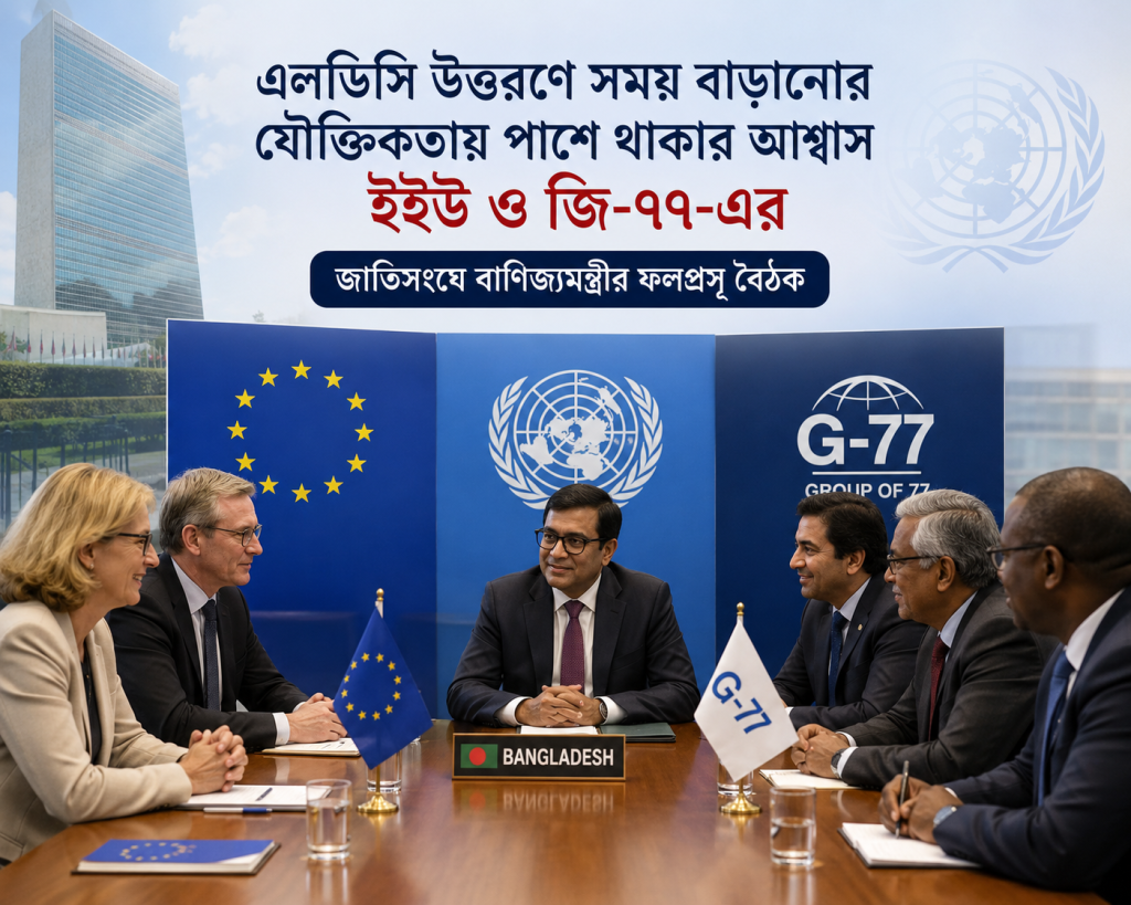 এলডিসি উত্তরণে সময় বাড়ানোর যৌক্তিকতায় পাশে থাকার আশ্বাস ইইউ ও জি-৭৭-এর: জাতিসংঘে বাণিজ্যমন্ত্রীর ফলপ্রসূ বৈঠক