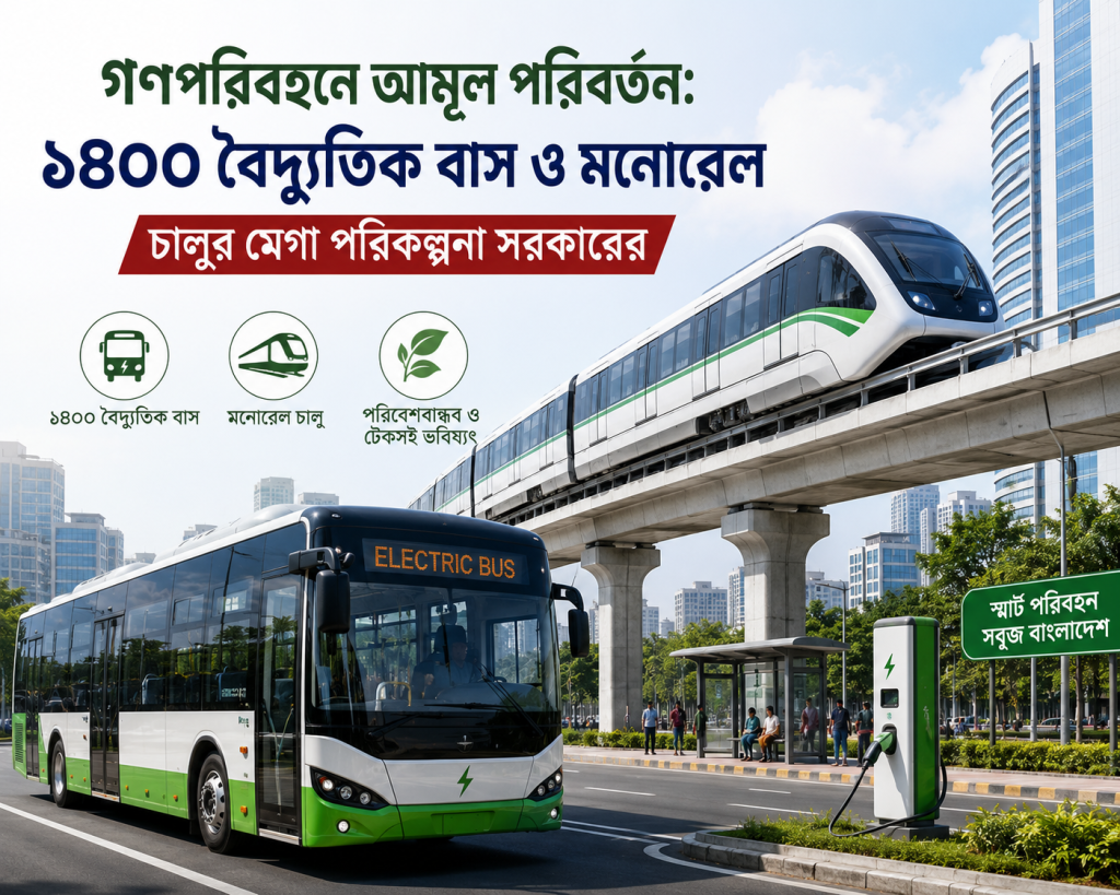 গণপরিবহনে আমূল পরিবর্তন: ১৪০০ বৈদ্যুতিক বাস ও মনোরেল চালুর মেগা পরিকল্পনা সরকারের