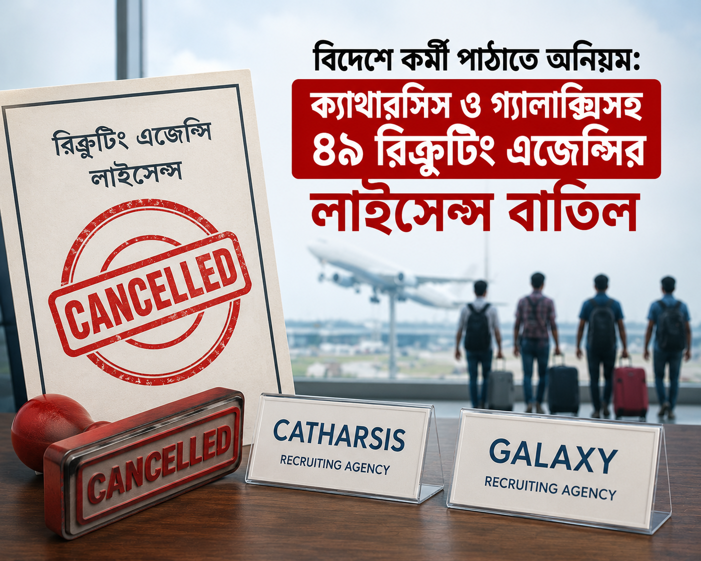 বিদেশে কর্মী পাঠাতে অনিয়ম: ক্যাথারসিস ও গ্যালাক্সিসহ ৪৯ রিক্রুটিং এজেন্সির লাইসেন্স বাতিল