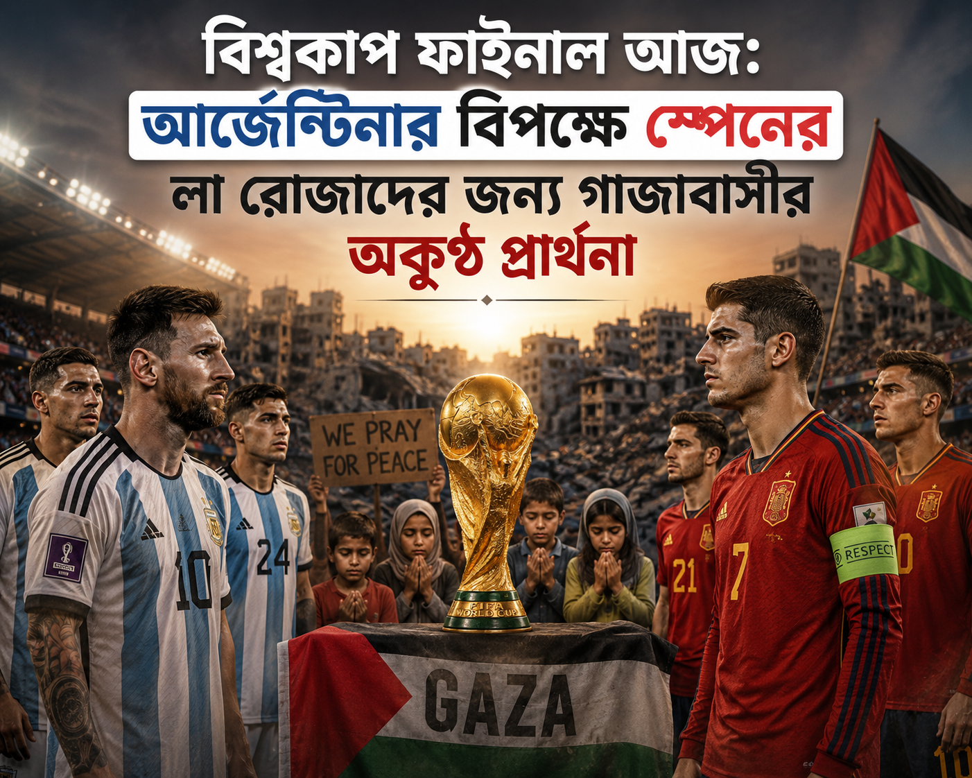 বিশ্বকাপ ফাইনাল আজ: আর্জেন্টিনার বিপক্ষে স্পেনের লা রোজাদের জন্য গাজাবাসীর অকুণ্ঠ প্রার্থনা