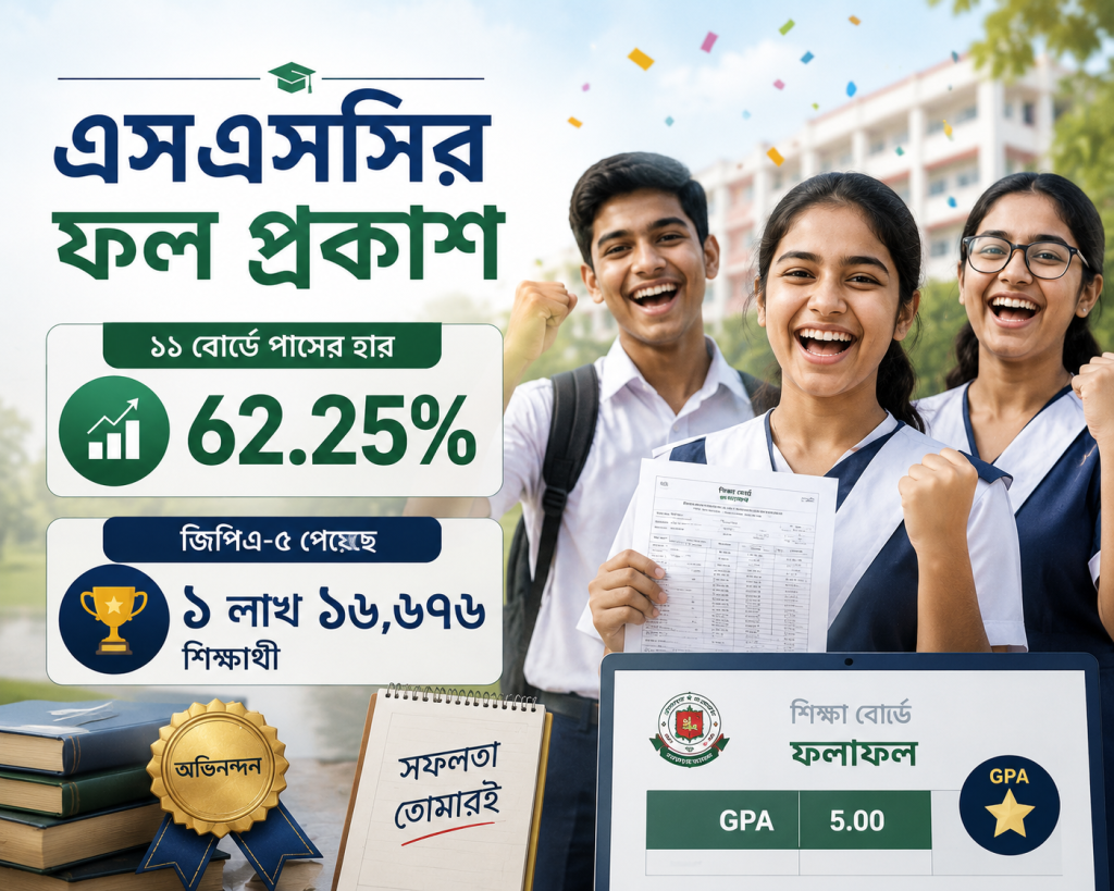 এসএসসির ফল প্রকাশ: ১১ বোর্ডে পাসের হার ৬২.২৫%, জিপিএ–৫ পেয়েছে ১ লাখ ১৬,৬৭৬ শিক্ষার্থী